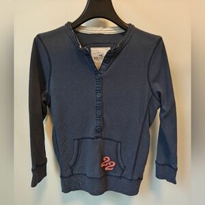 Hollister Y2K 3/4 Sleeve Button Crew Sweatshirt Logo Print On Back Size L